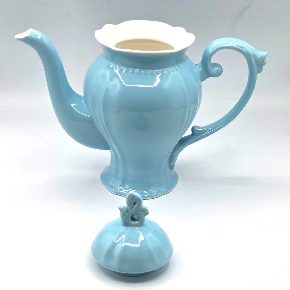 Fine Porcelain‎ English Teapot 37 Oz Light Blue Victoria Style Coffee Pot